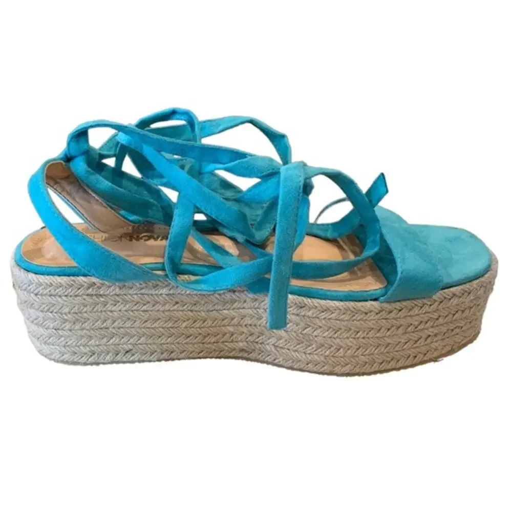 Fashion Nova espadrilles‎ flats ankle ties wrap around turquoise blue 9
